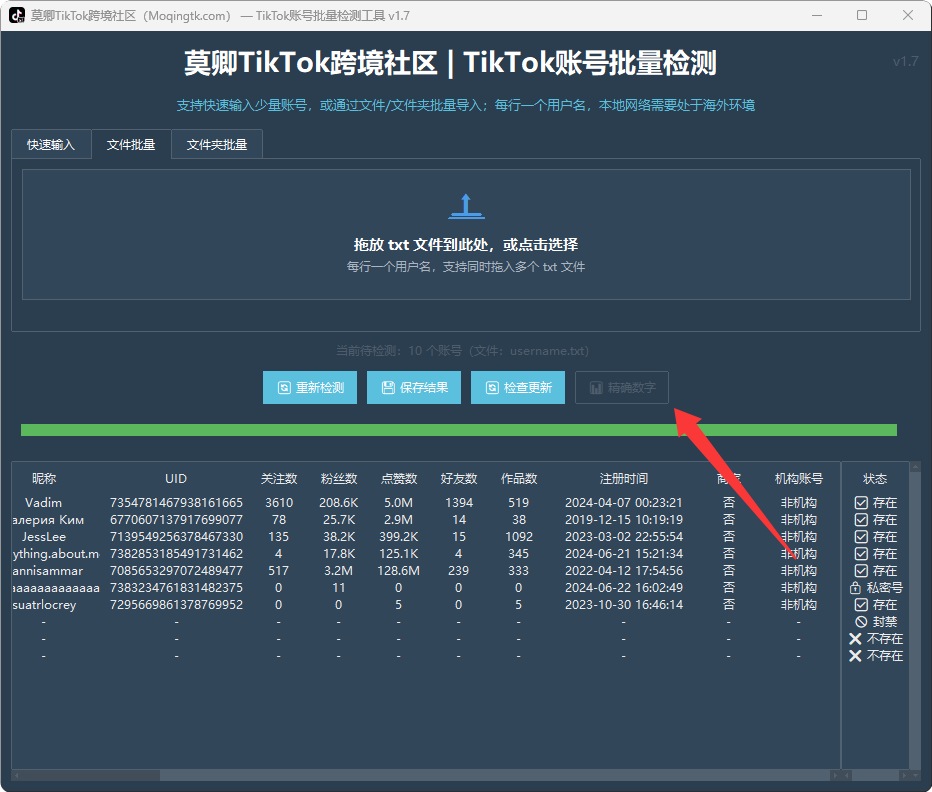 TikTok账号批量检测工具